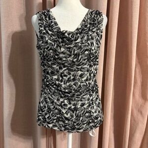 Cable & Gauge y2k mesh abstract print cowl neck top